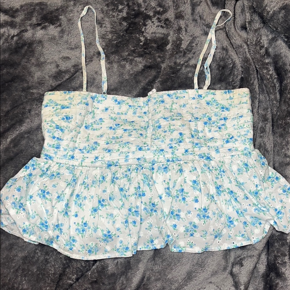 Floral Blue and White Women's Top